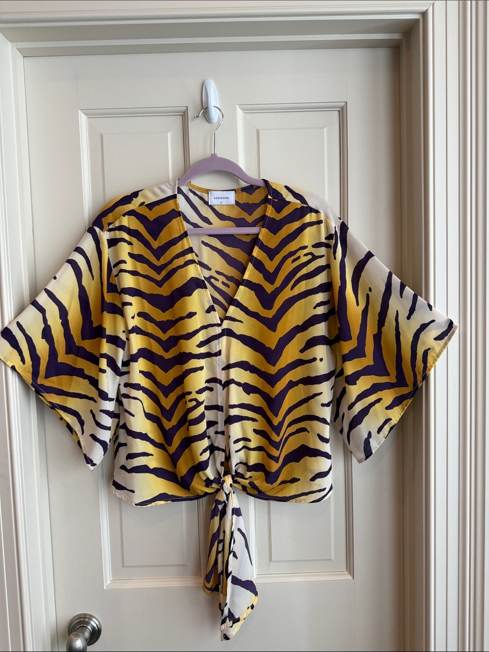 Adrienne Yellow & Purple Tiger-Stripe Tie-Front Blouse